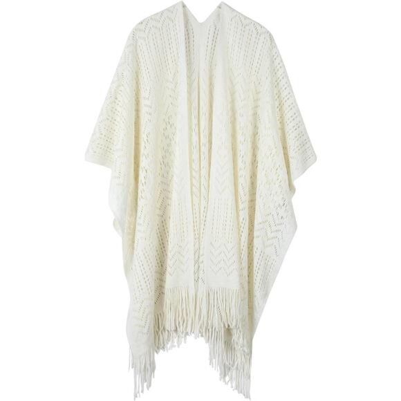 Knit Shawl Wraps Tassel Open Front White Scarves Wraps